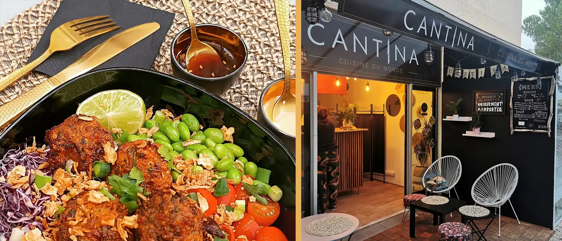 cantina_mise en situation enseigne Présentation du logo, de l'ensigne qui font l'identité de la cantina, base de son branding